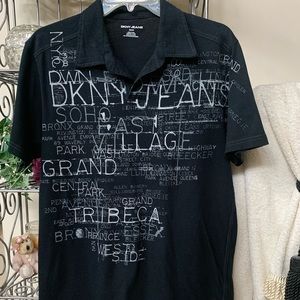 DKNY JEANS Size S black NYC collared shirt short-sleeved top pullover summer